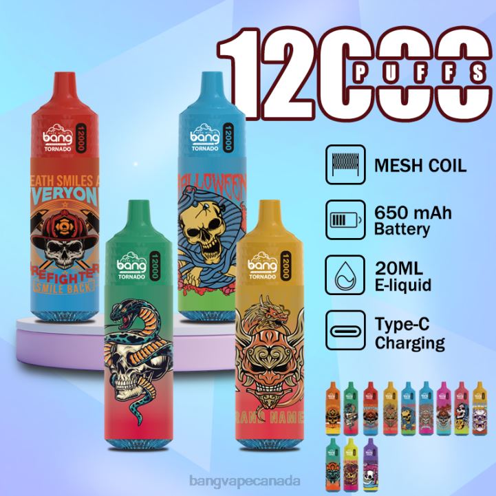 Bang Vape Tornado 12000 puffs with LED & Mesh Coil 86FDT24 Disposable Bang Vape canada
