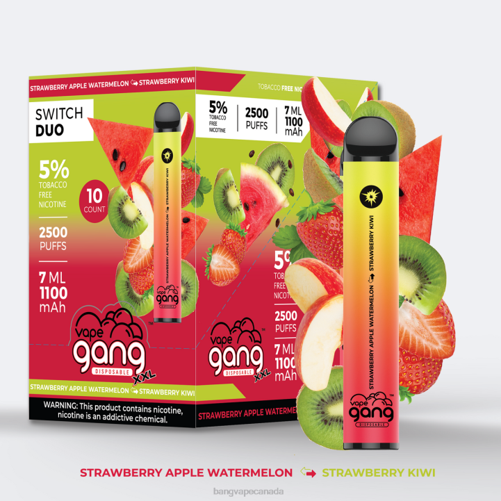 Vape Gang Switch Duo 2 flavors (Box of 10) 86FDT245 Strawberry Apple Watermelon - Strawberry Kiwi buy Bang Vapes online