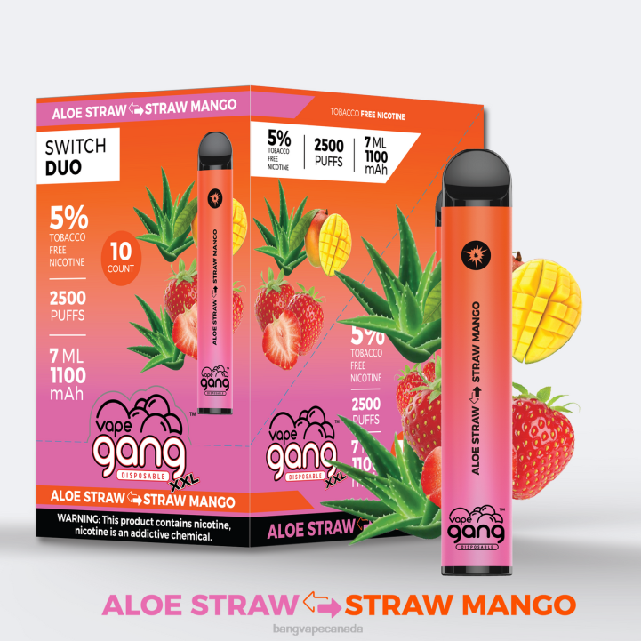Vape Gang Switch Duo 2 flavors (Box of 10) 86FDT245 Strawberry Apple Watermelon - Strawberry Kiwi buy Bang Vapes online