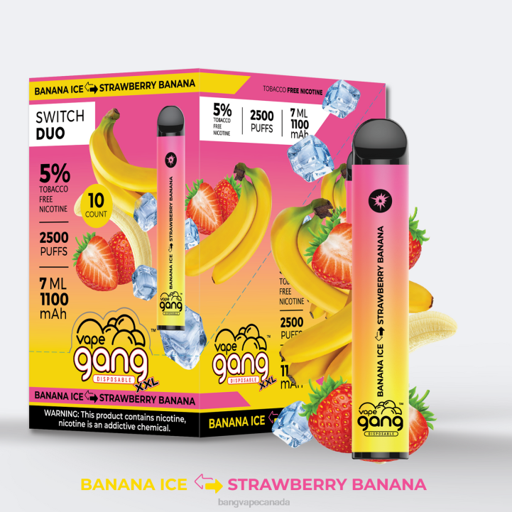 Vape Gang Switch Duo 2 flavors (Box of 10) 86FDT245 Strawberry Apple Watermelon - Strawberry Kiwi buy Bang Vapes online