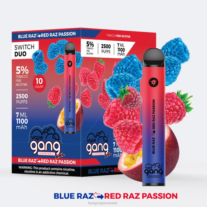 Vape Gang Switch Duo 2 flavors (Box of 10) 86FDT245 Strawberry Apple Watermelon - Strawberry Kiwi buy Bang Vapes online