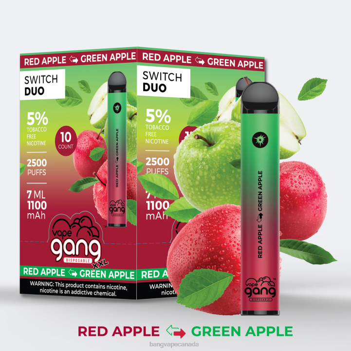 Vape Gang Switch Duo 2 flavors (Box of 10) 86FDT246 Red Apple - Green Apple vape gang disposables