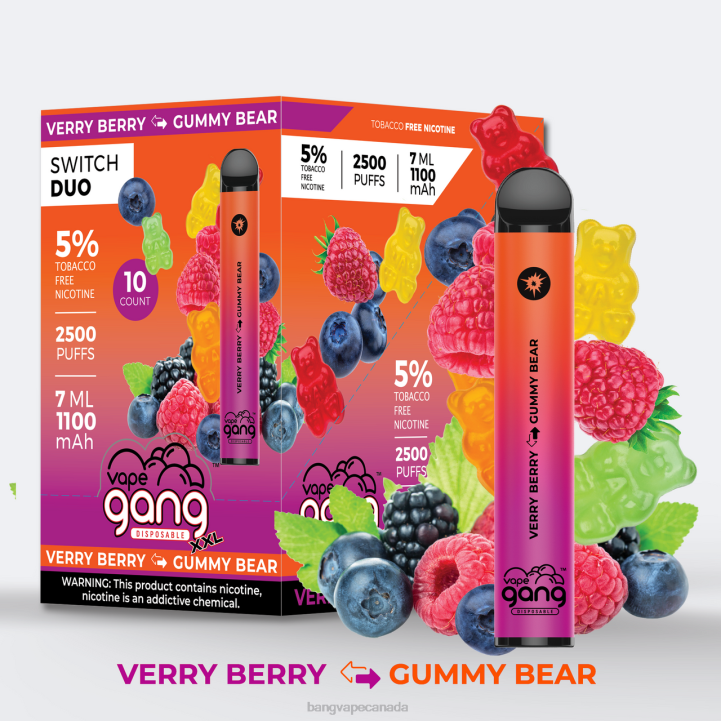 Vape Gang Switch Duo 2 flavors (Box of 10) 86FDT248 Very Berry - Gummy Bear gang vape price